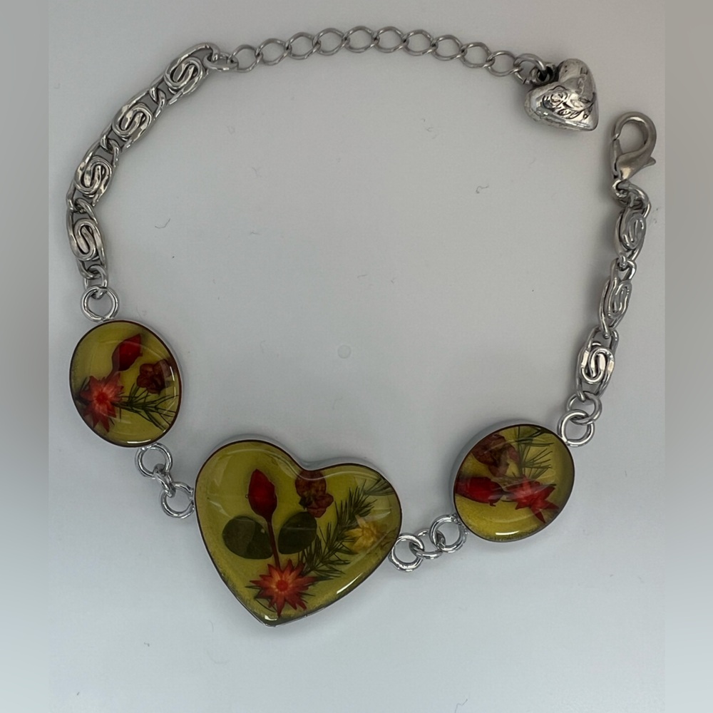 Floral Heart Silver Bracelet
